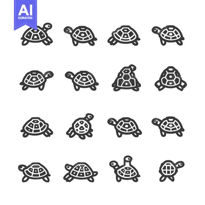 Aset premium populer: Collection of Sixteen Black and White Turtle Icons