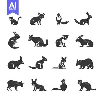 Premium design asset: Collection of Sixteen Black Silhouettes of Various Mammals in Differen