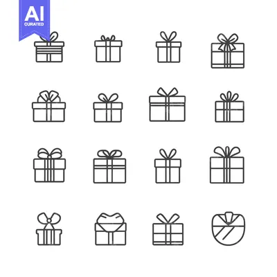 Aset premium populer: Collection of Sixteen Gift Box Line Icons