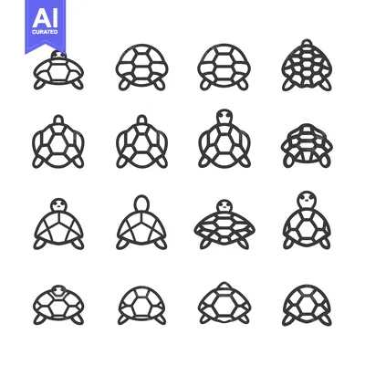 Premium design asset: Collection of Sixteen Line Drawings of Turtles in Different Poses