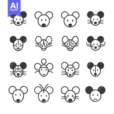 Aset desain premium: Collection of Sixteen Mouse Face Icons in Different Styles