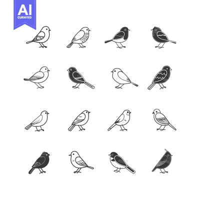 Popular premium asset: Collection of Sixteen Simple Bird Illustrations in Black and White