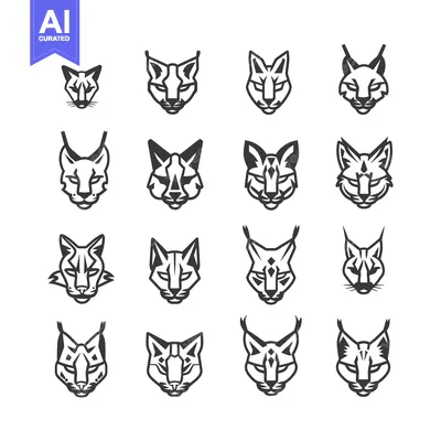 Aset premium populer: Collection of Sixteen Stylized Lynx Head Illustrations