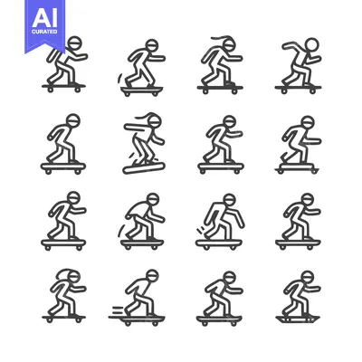 Aset desain premium: Skateboarders in Action - A Collection of Dynamic Line Art Illustratio