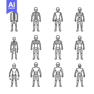 Aset desain premium: Collection of Skeletal Human Icons with Variations in Bone Visibility
