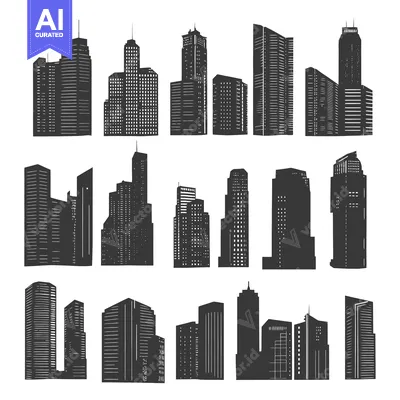 Collection of Skyscraper Silhouettes in Black and White