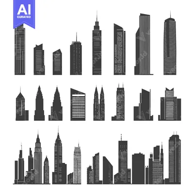 Popular premium asset: Collection of Skyscrapers in Black and White Silhouette
