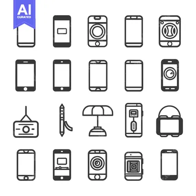 Aset desain premium: Collection of Smartphone Icons with Different Features and Functions