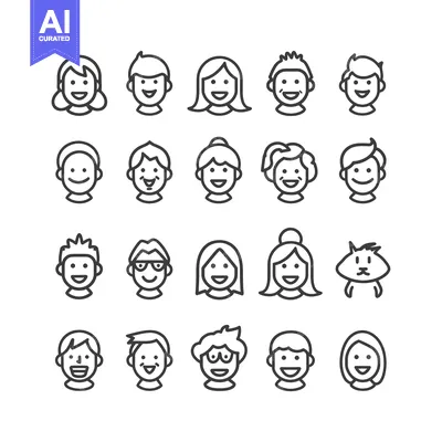 Premium design asset: Collection of Smiling Faces in Line Art Style