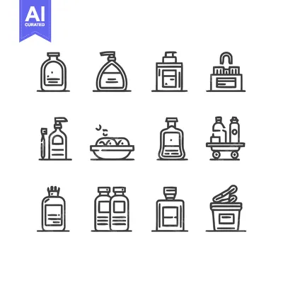 Collection of bathroom and hygiene product icons.