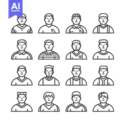 Premium design asset: Line art portraits of diverse people in various outfits.