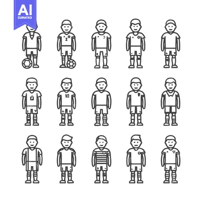 Aset premium populer: Soccer Players Line Art - A Collection of Football Athletes.