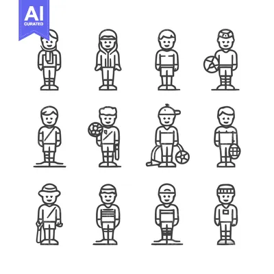 Aset premium populer: Collection of Line Art Illustrations Depicting Various Children.