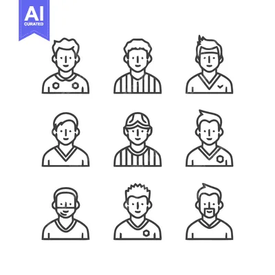 Aset premium populer: Soccer players icon set, vector illustration, line art style.