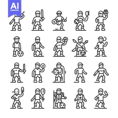 Aset desain premium: Sports Icons - Diverse Line Art Depicting Athletic Activities.