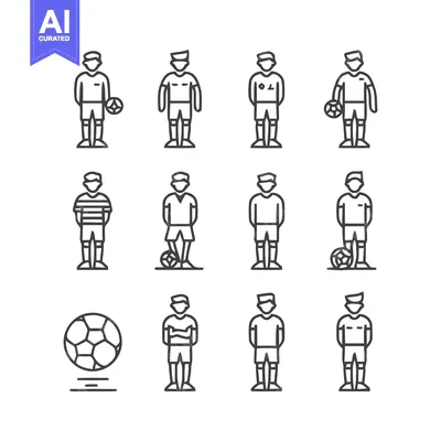 Soccer Players and Ball Icons - Minimalist Line Art Design.