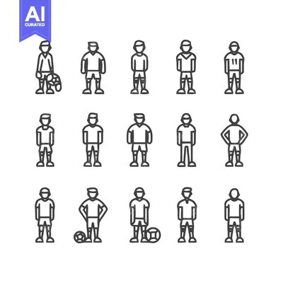 Aset premium populer: Soccer Players Icon Set - Minimalist Line Art Illustrations.
