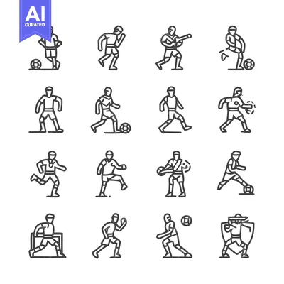 Popular premium asset: Soccer Players in Action - A Collection of Line Art Icons.