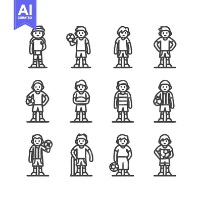 Aset desain premium: Soccer Players Line Art - A Collection of Vector Illustrations.