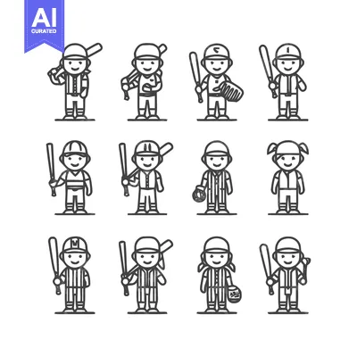 Popular premium asset: Baseball Players Line Art Illustration Set for Design.