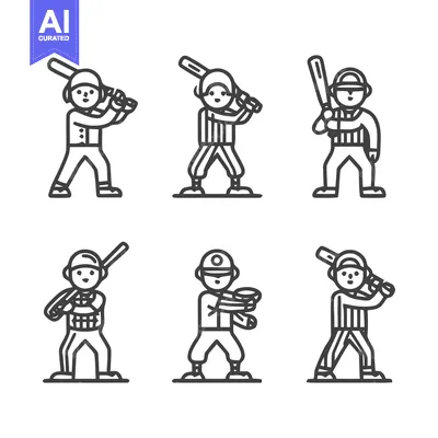 Baseball Players in Action - A Set of Vector Illustrations.
