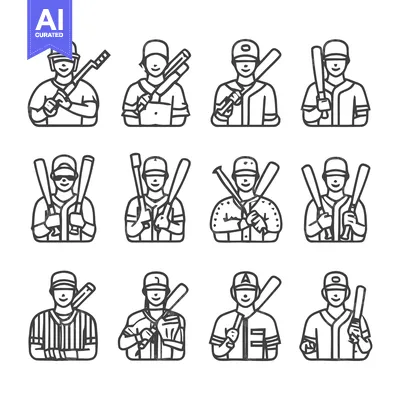 Popular premium asset: Baseball Players in Uniforms with Bats - Vector Illustrations.
