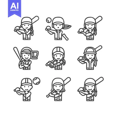Aset desain premium: Baseball Players in Action - A Collection of Vector Illustrations.