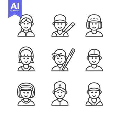 Aset desain premium: Baseball Players and Fans - A Collection of Line Art Icons.