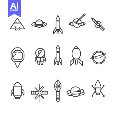 Popular premium asset: Collection of Space-Themed Icons in Black and White