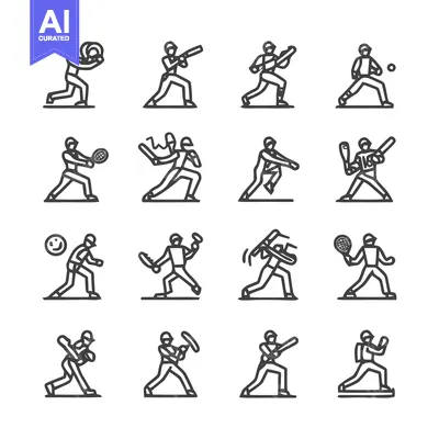 Premium design asset: Baseball Icons - A Collection of Sports-Themed Line Art.