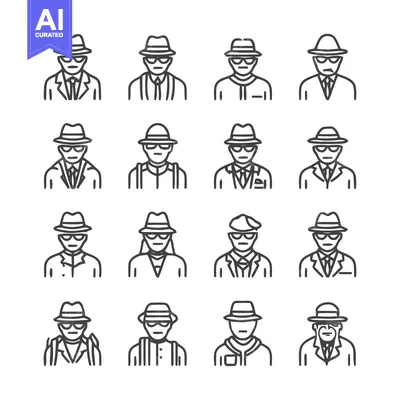 Popular premium asset: Stylish Line Art Portraits of Men in Hats and Glasses.