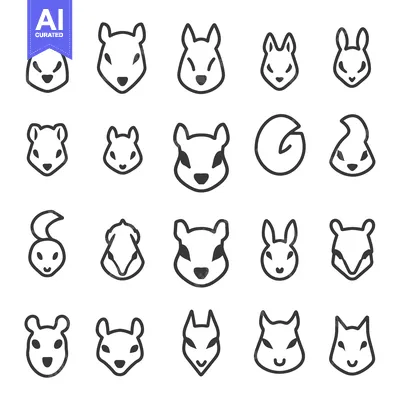Aset premium populer: Collection of Squirrel Head Icons in Outline Style