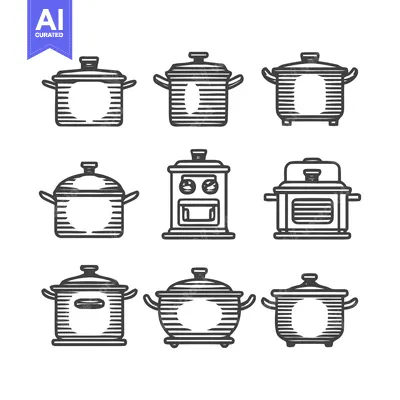 Aset premium populer: Collection of Kitchen Cookware Illustrations in Minimalist Style.