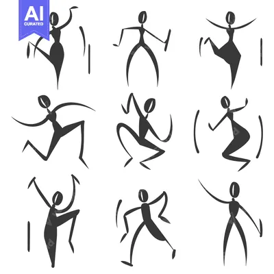 Aset desain premium: Collection of Stick Figure Silhouettes in Various Dance Poses