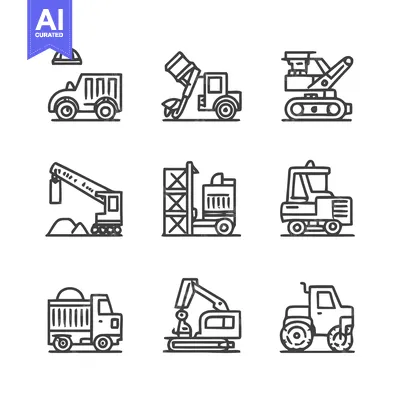 Aset premium populer: Construction Equipment Icons - A Comprehensive Collection of Vehicles.