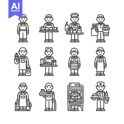 Premium design asset: Various Line Art Illustrations of People in Different Professions.