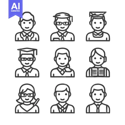 Aset premium populer: Diverse Group of Students and Educators - A Collection of Icons.