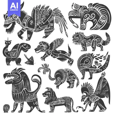Popular premium asset: Collection of Stylized Animal Figures with Geometric Patterns