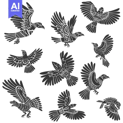 Aset premium populer: Collection of Stylized Birds with Intricate Designs and Patterns