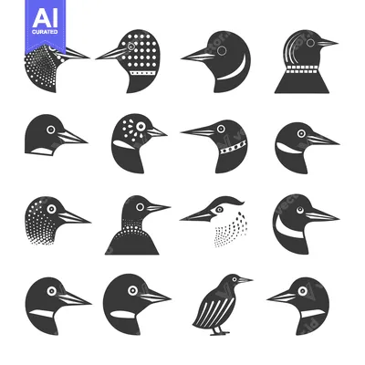 Aset premium populer: Collection of Stylized Black and White Loon Bird Designs