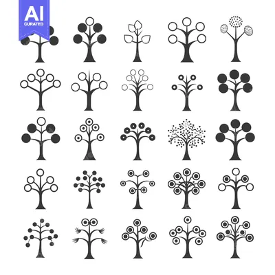 Premium design asset: Collection of Stylized Black and White Tree Icons