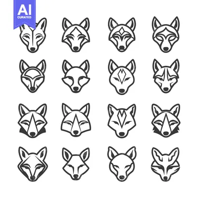 Aset premium populer: Collection of Stylized Fox Head Icons in Black and White