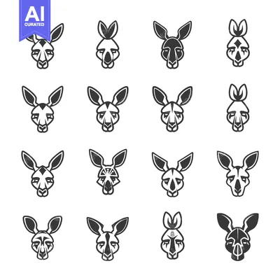 Aset premium populer: Collection of Stylized Kangaroo Head Illustrations