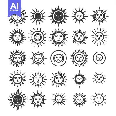 Popular premium asset: Collection of Stylized Sun Icons with Smiling Faces