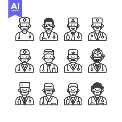 Premium design asset: Medical Professionals in Uniform with Masks and Stethoscopes.