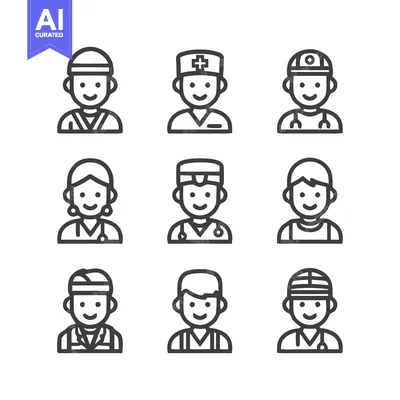 Aset desain premium: Diverse Professions - A Collection of Line Art Icons Representing Vari