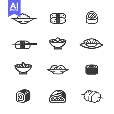 Collection of Sushi and Japanese Food Icons