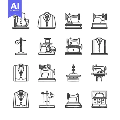 Aset desain premium: Collection of Tailoring and Sewing Icons in Minimalist Style.