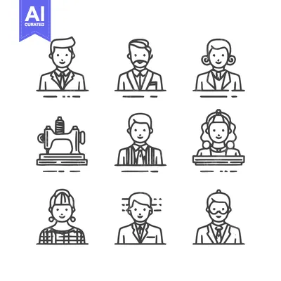 Premium design asset: Diverse professional portraits and icons for various business applicat