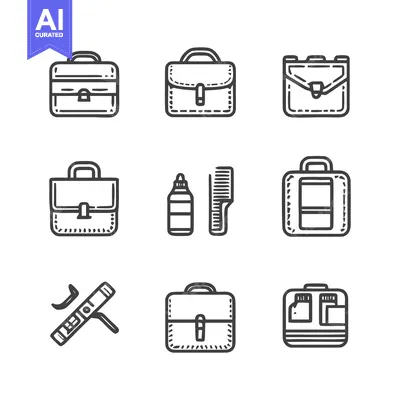 Aset desain premium: Collection of various bags and accessories in a minimalist style.